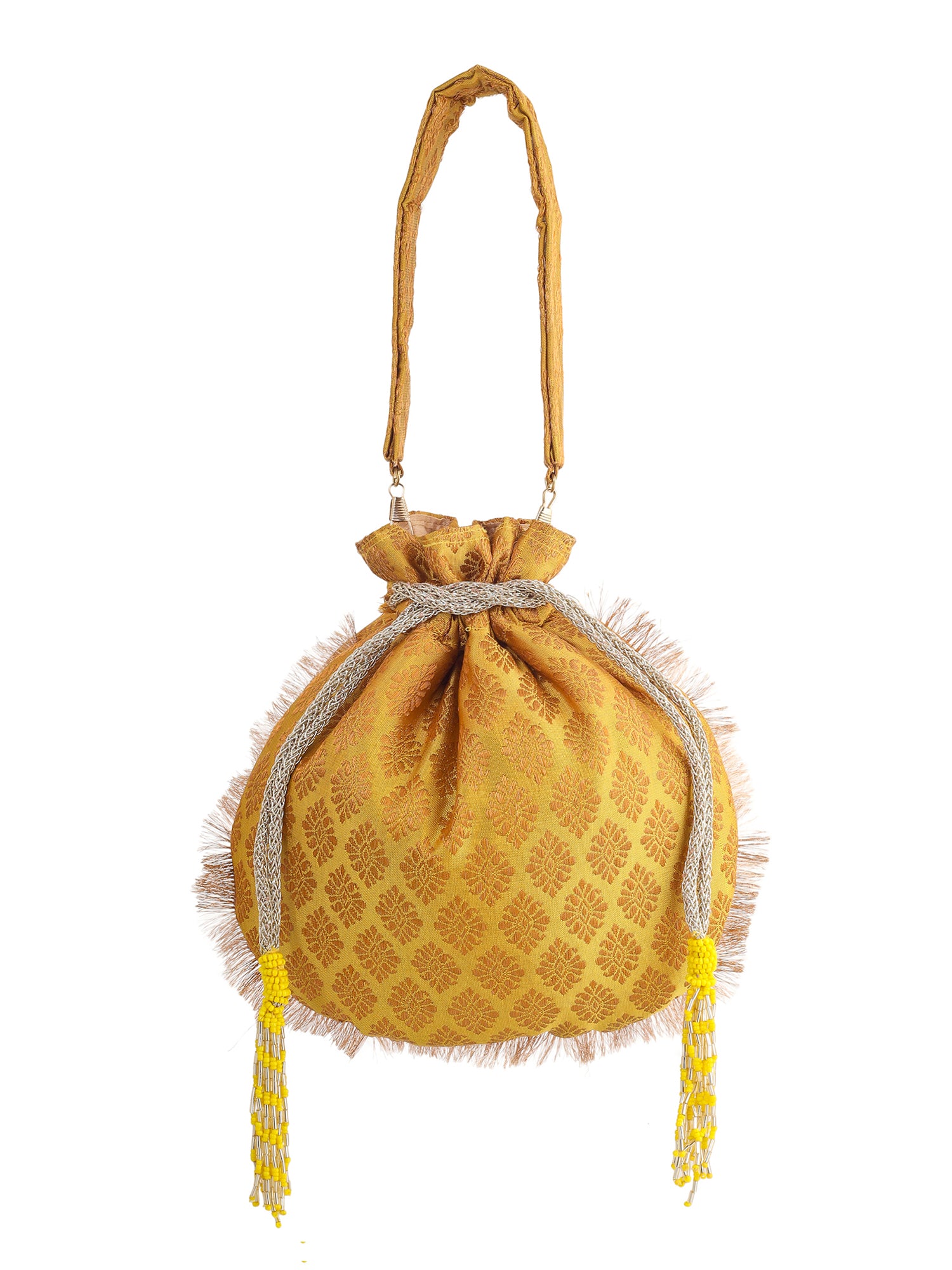 Yellow Banarasi Silk Potli Bag – aclutchstory - Main Image