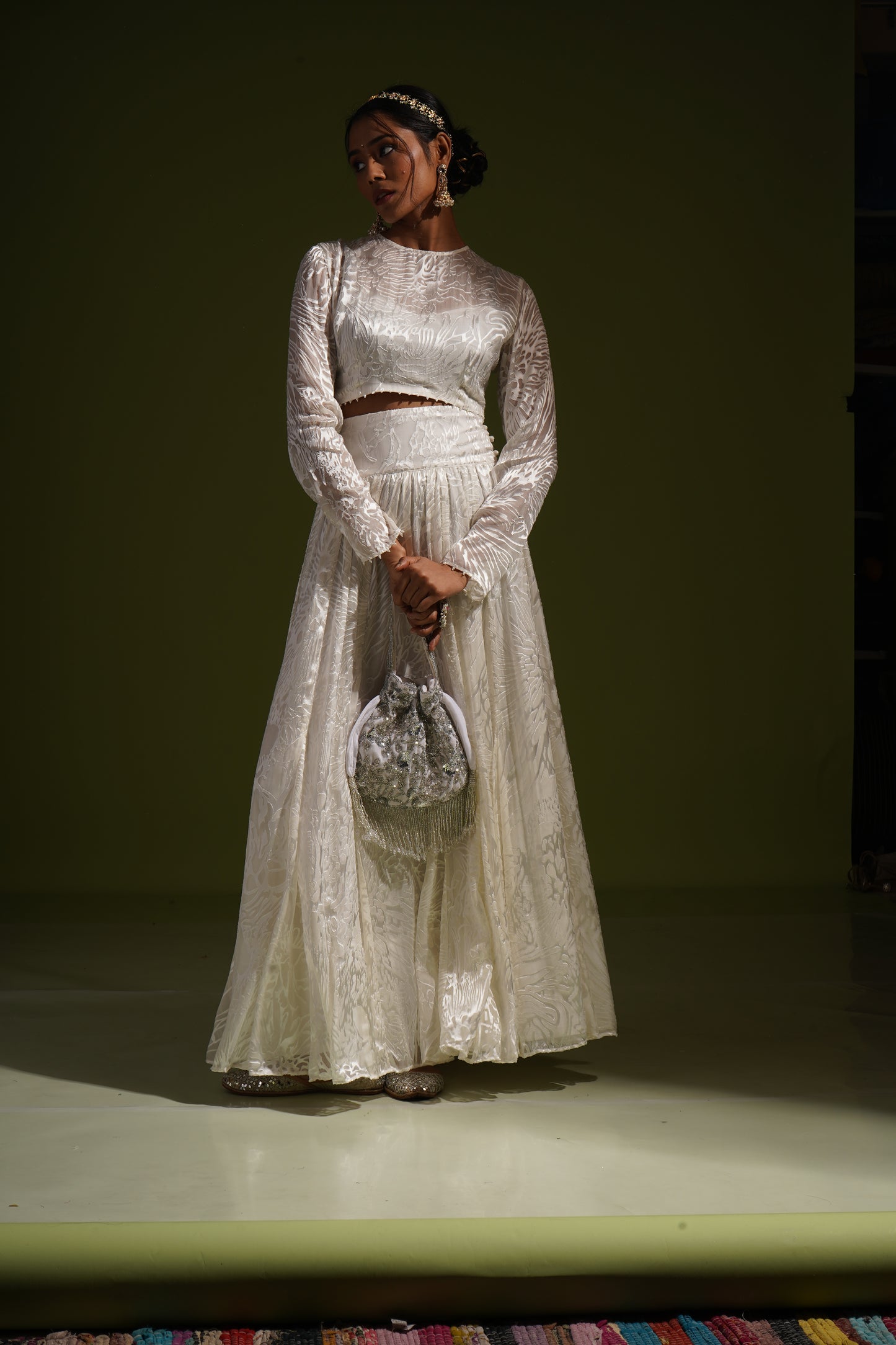 Silver Petal Handembroidered Potli