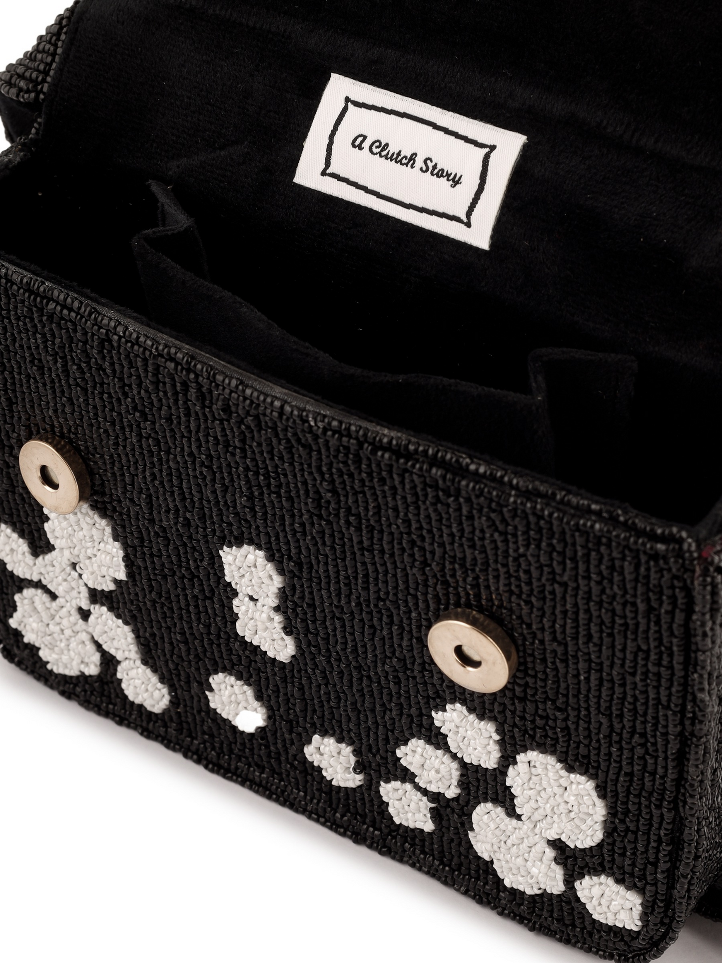 Black rose beaded clutch purse by aclutchstory with floral beaded design and compact shape for elegant evening use.