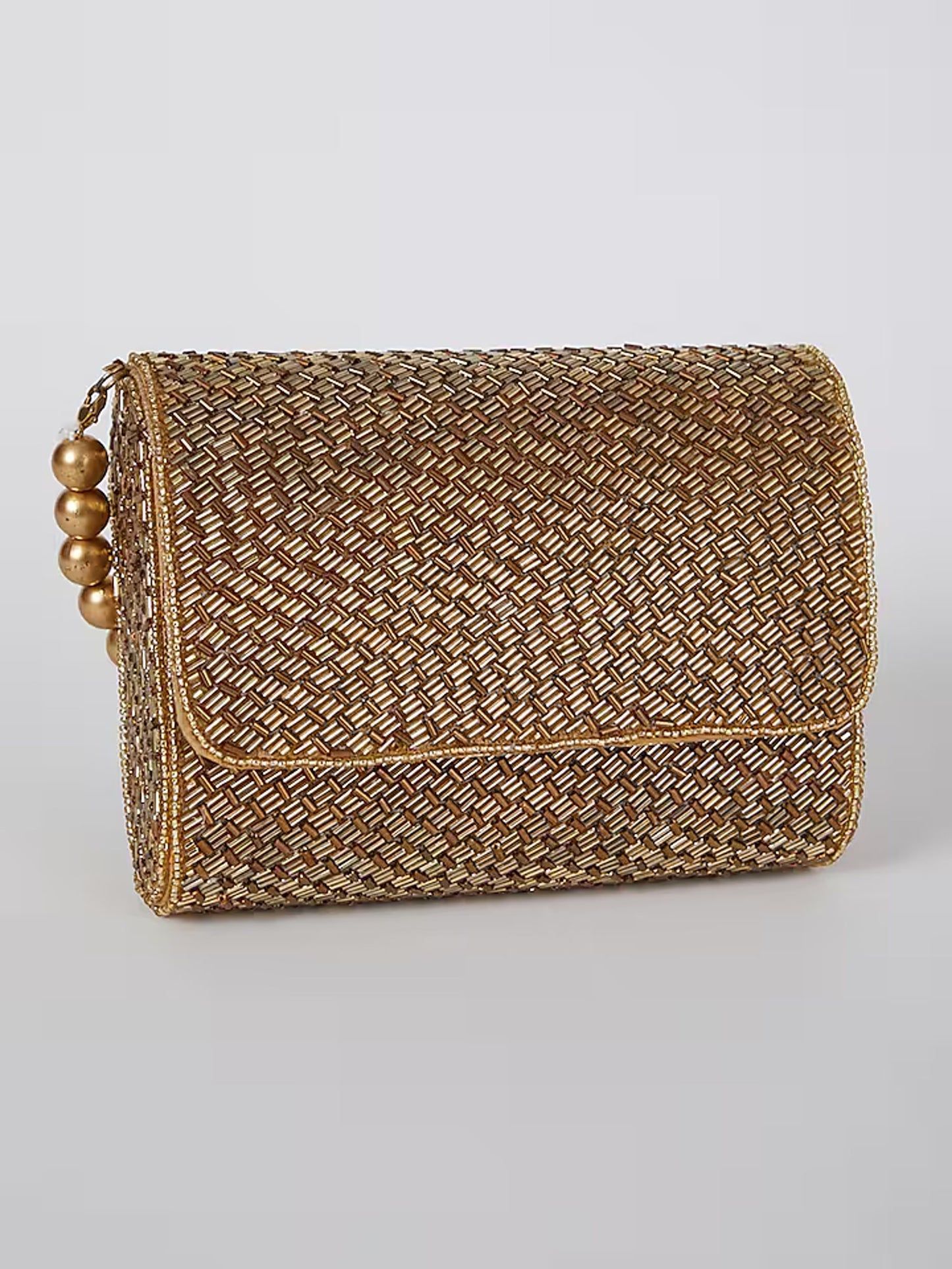 Geeta Basra Antique Gold Weave Flapover Clutch