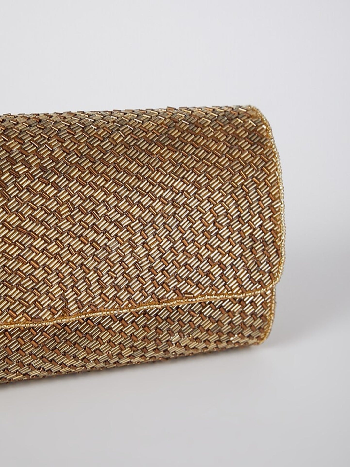 Geeta Basra Antique Gold Weave Flapover Clutch