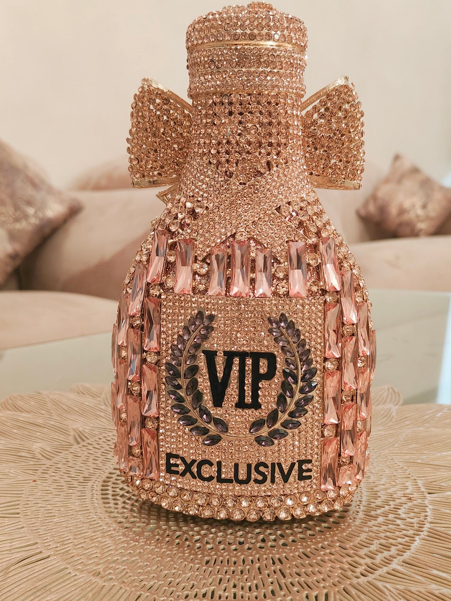Rose Gold Champagne shaped crystal clutch (Perfect for Trousseau)