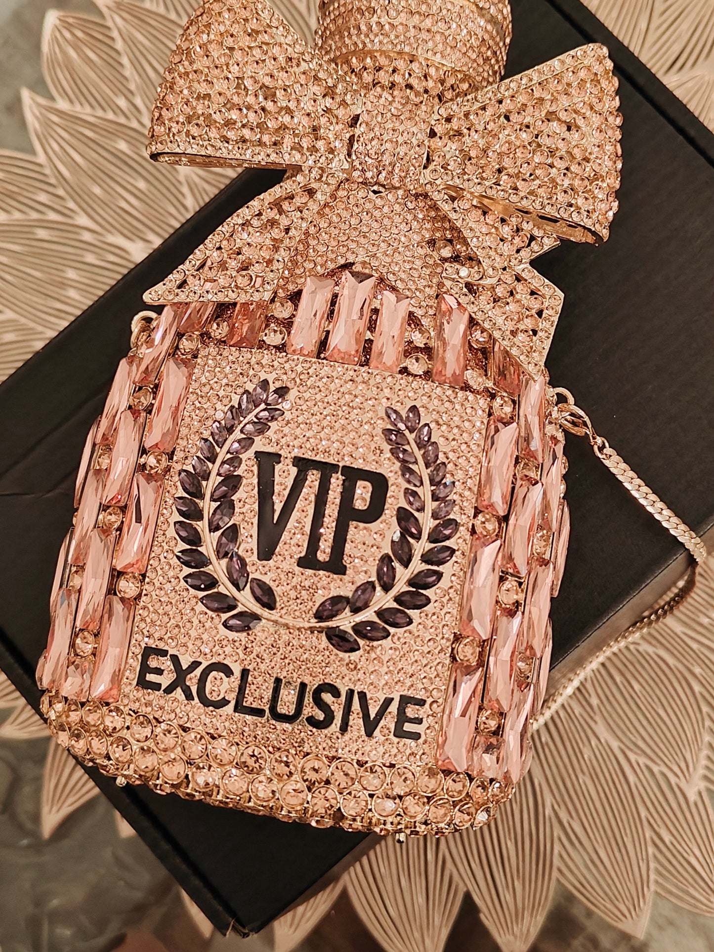Rose Gold Champagne shaped crystal clutch (Perfect for Trousseau)