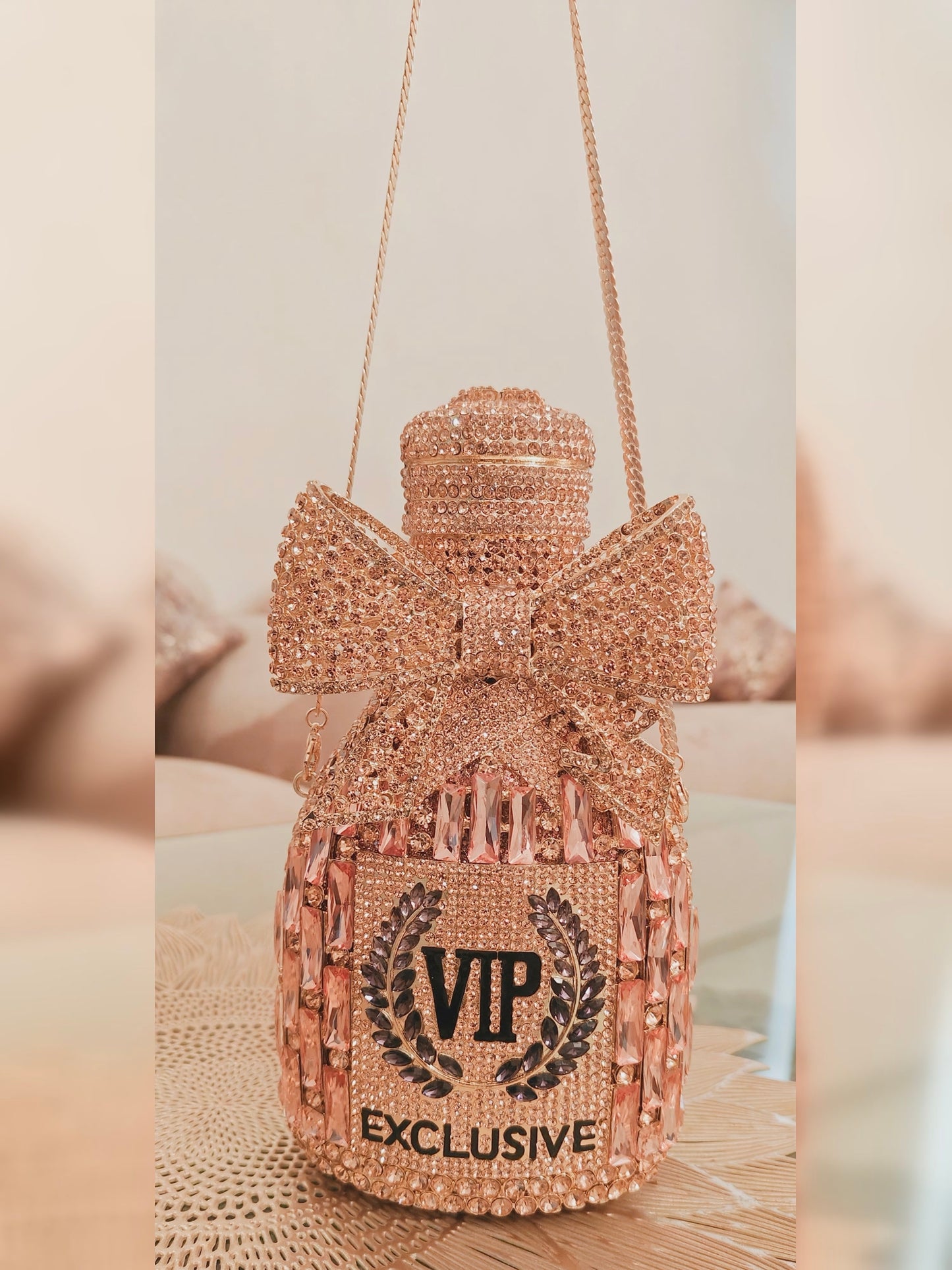 Rose Gold Champagne shaped crystal clutch (Perfect for Trousseau)