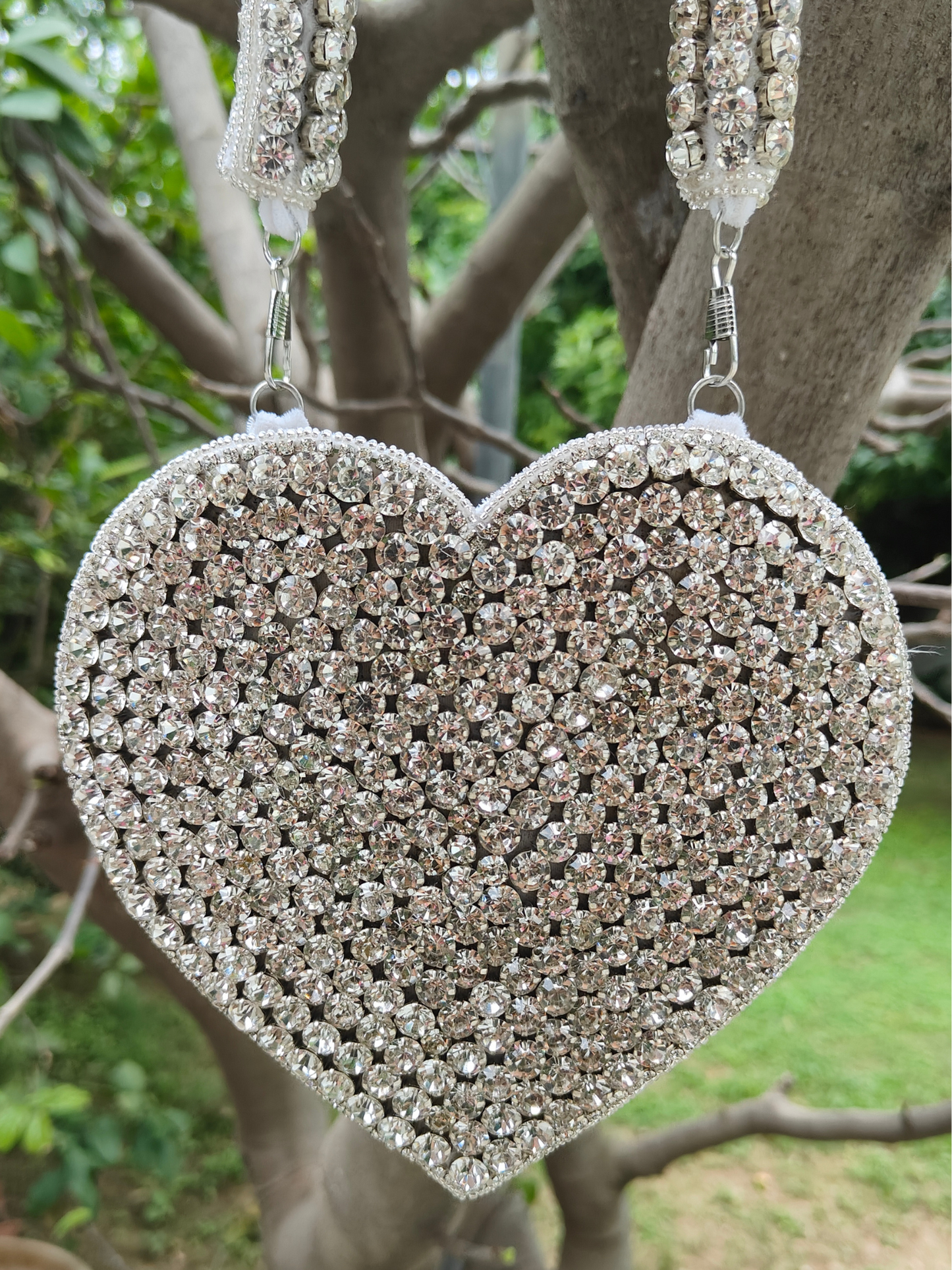Silver Crystal Heart Clutch
