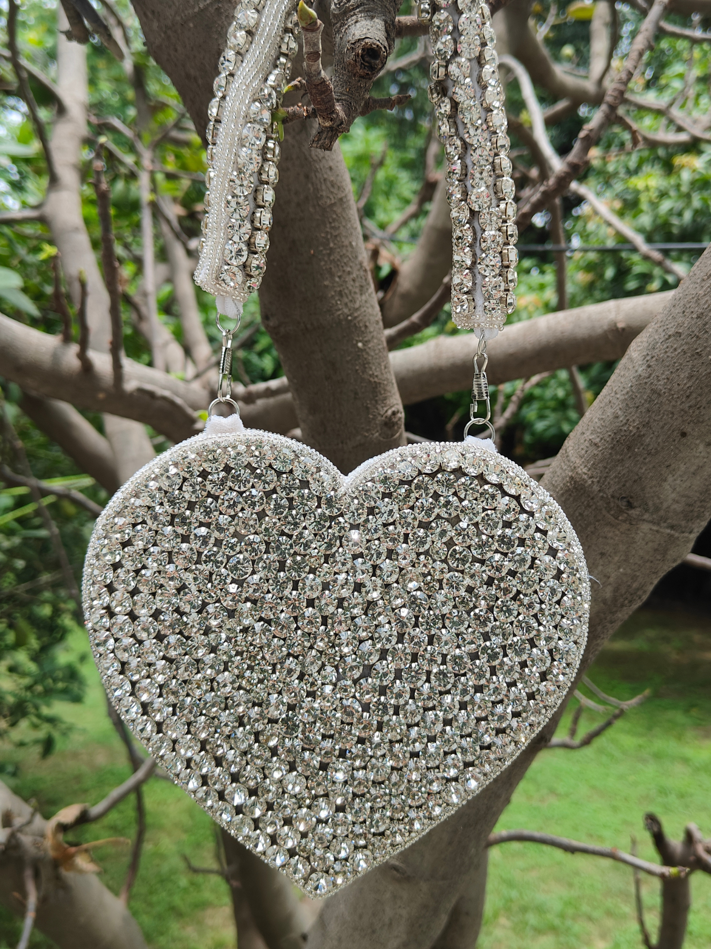 Silver Crystal Heart Clutch