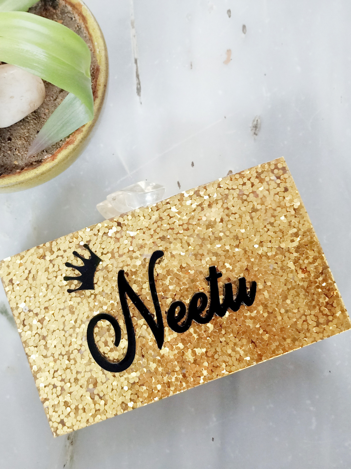 Golden Glitter Customized Clutch