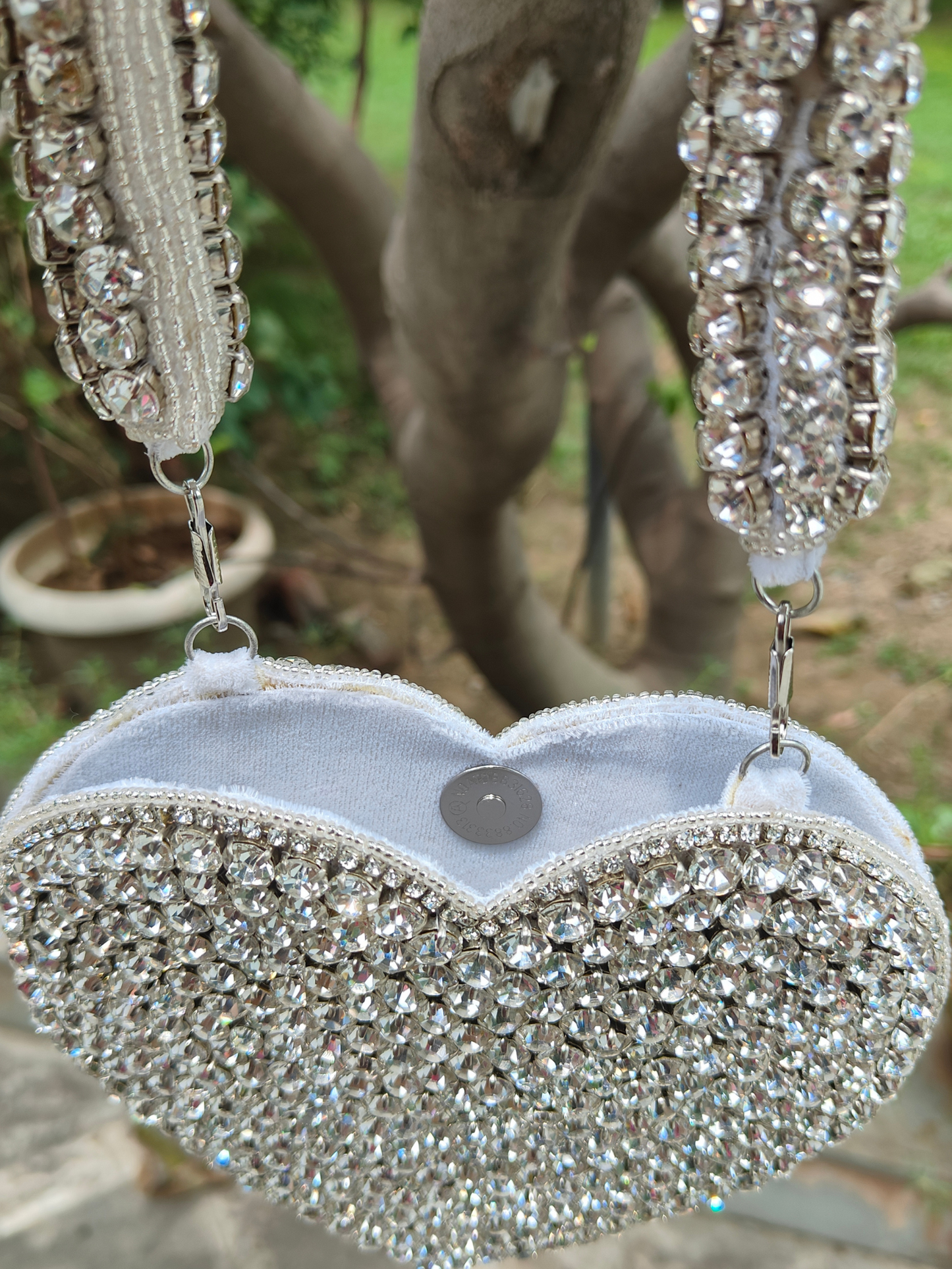 Silver Crystal Heart Clutch