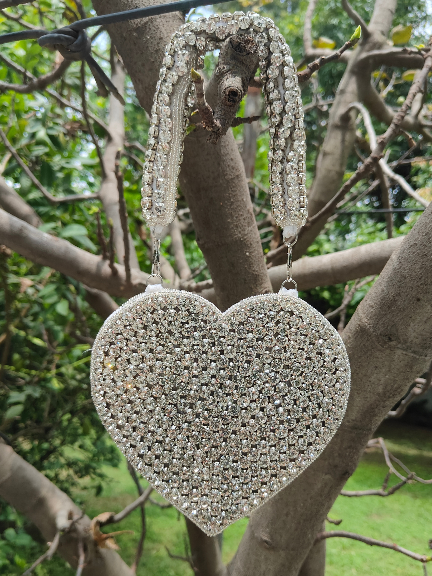 Silver Crystal Heart Clutch