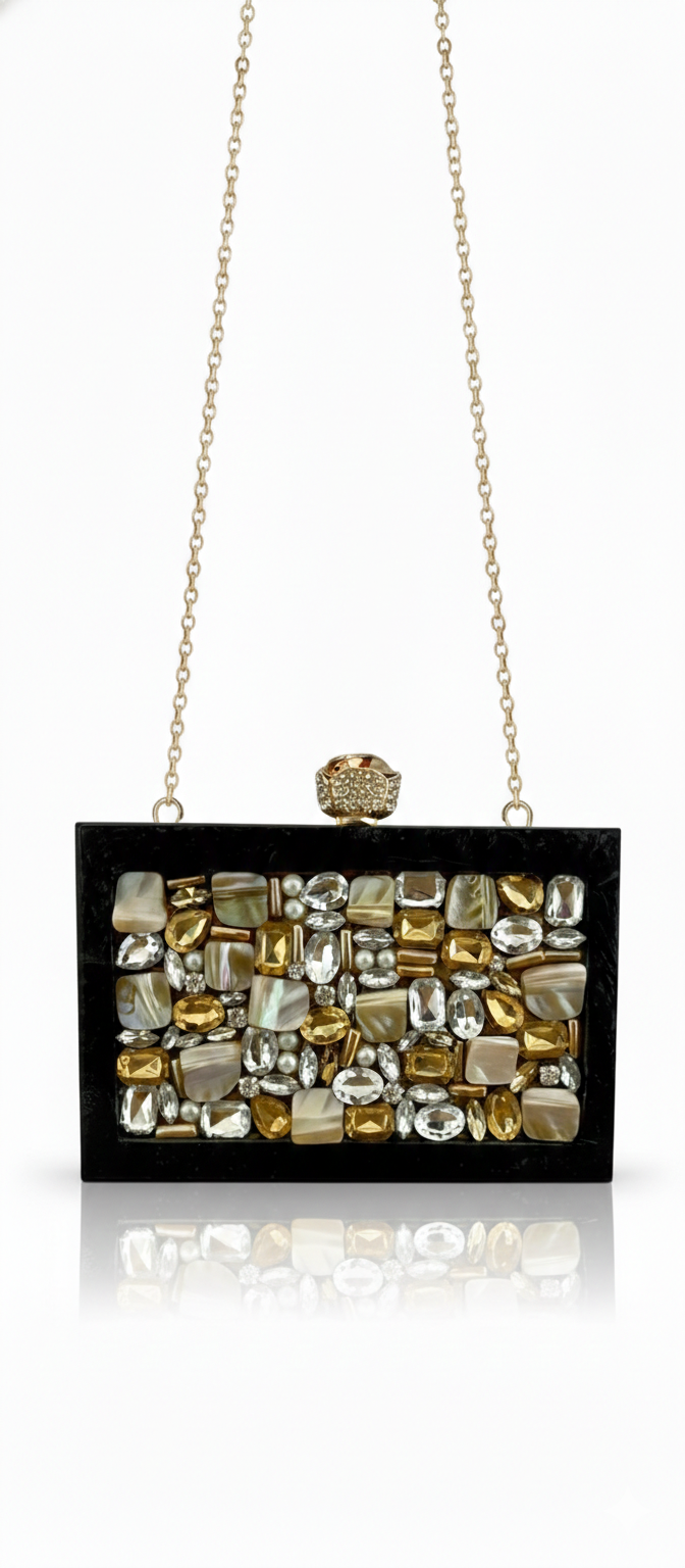 Black Midnight Aura clutch bag by aclutchstory with a sleek design and textured finish, perfect for evening accessories.