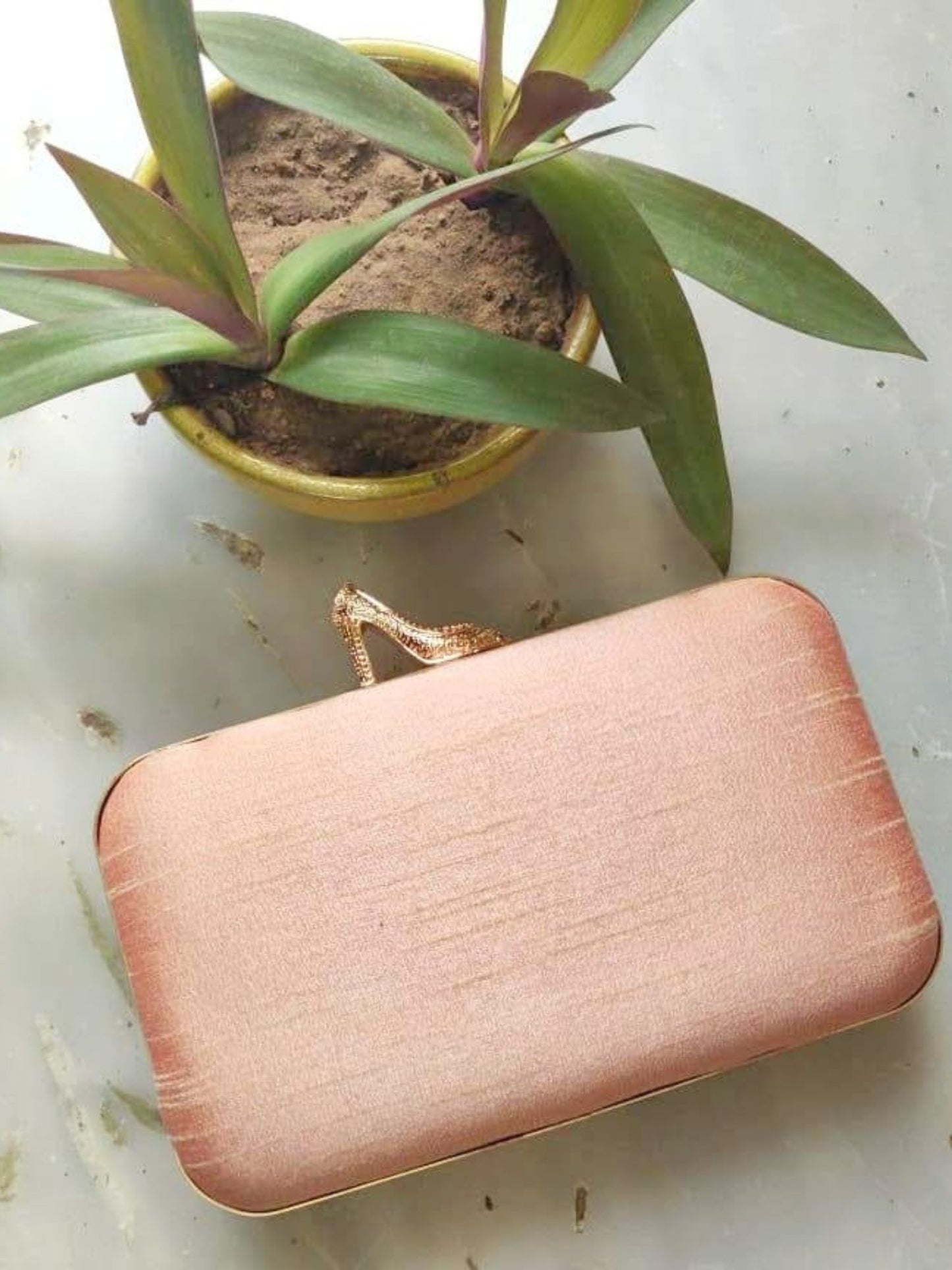Peach High Heels Handembroidered Clutch