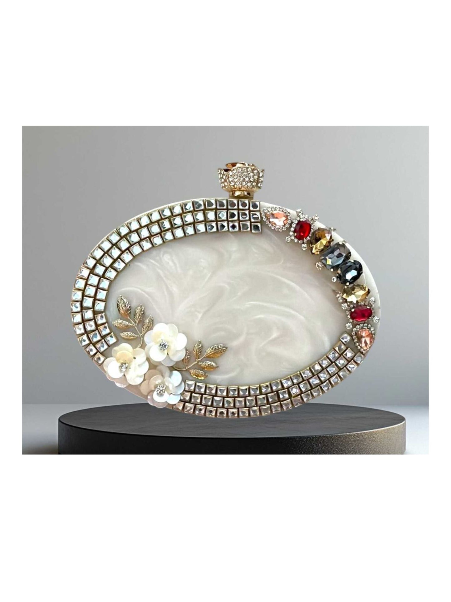 Oval Rhinestones Resin clutch