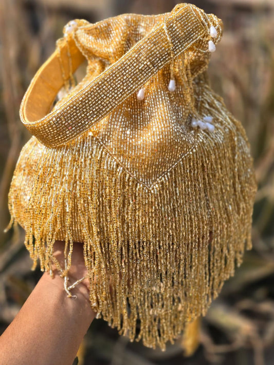 Fringy Gold Tassels Potli