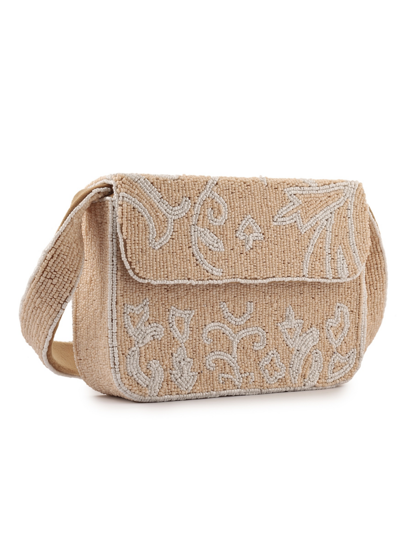 Beige Bloom Beaded Purse