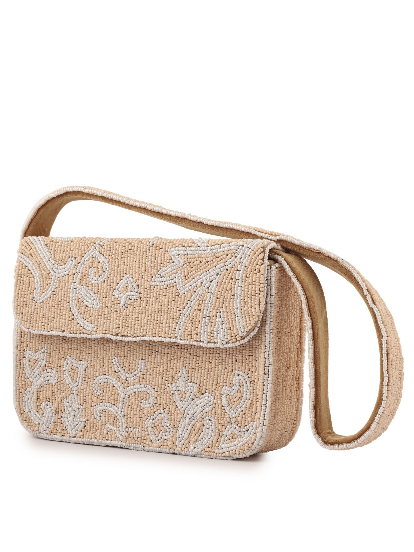 Beige Bloom Beaded Purse