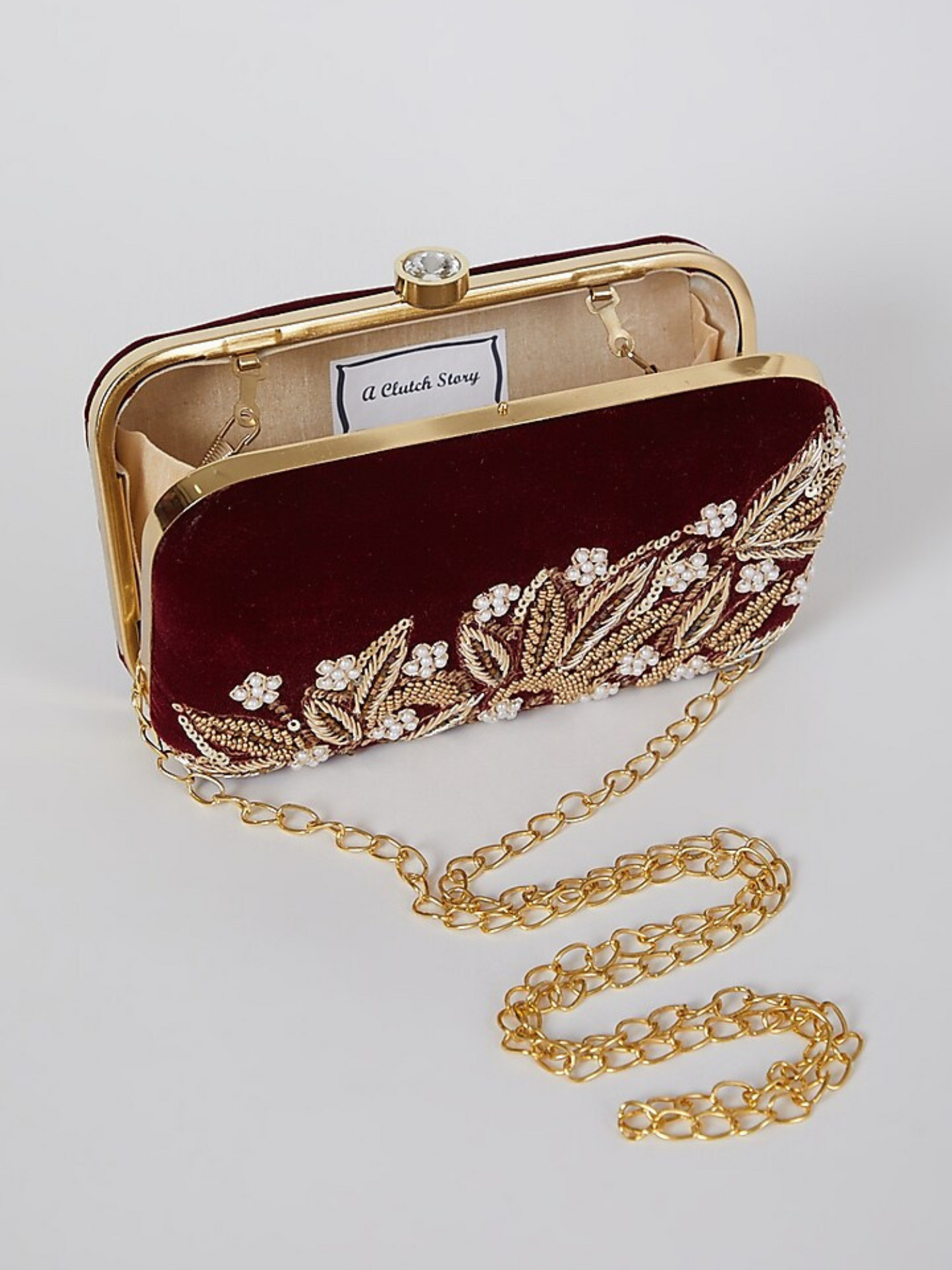 Maroon Dabka Leaf Clutch