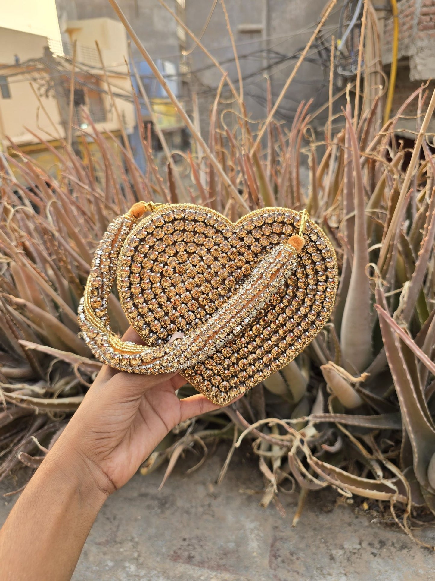 Gold Crystal Heart Clutch
