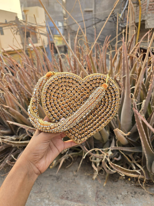 Gold Crystal Heart Clutch