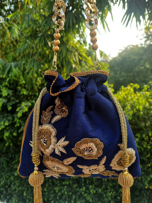 Blue Dabka Leaf Potli