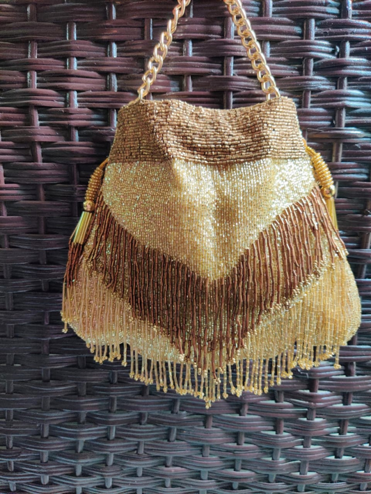 Gold beaded Fringy Potli