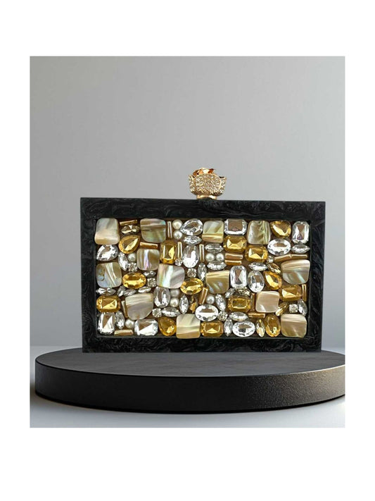 Black Embellished Resin clutch