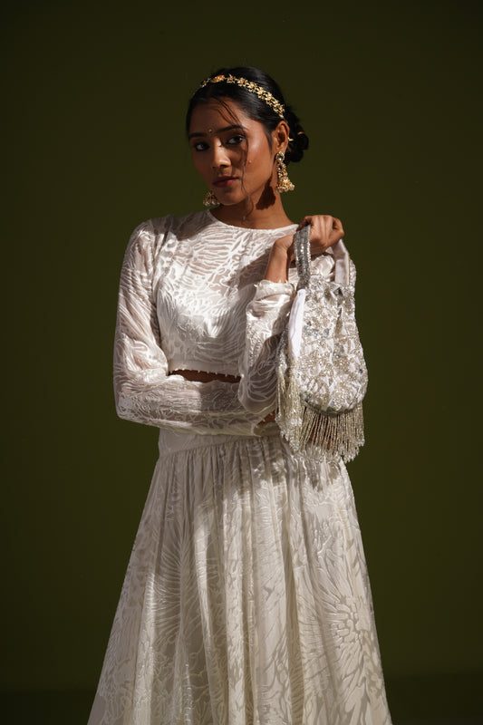 Silver Petal Handembroidered Potli