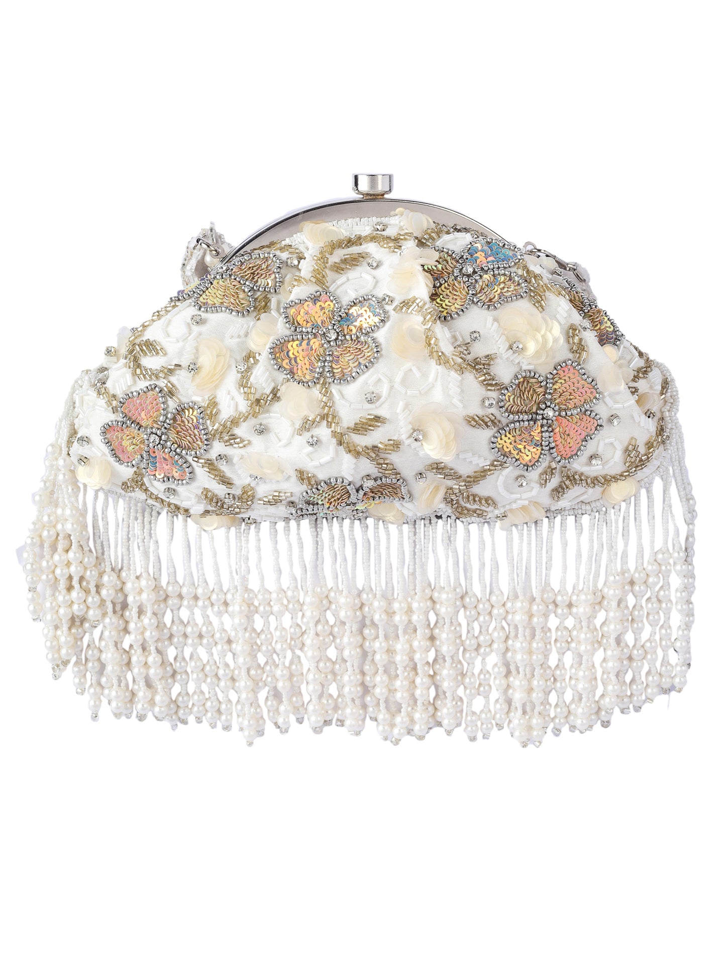 Handembroidered Kalki Kochelin Belle Fluer Batua clutch bag with intricate floral design by aclutchstory.