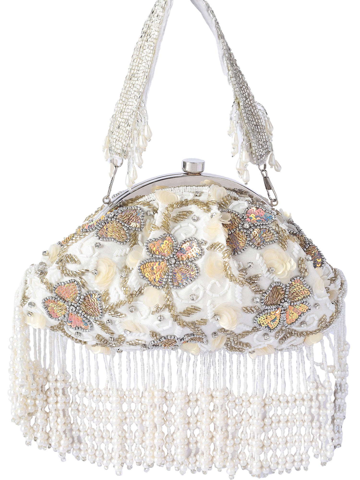 Hand-embroidered Kalki Kochelin Belle Fluer batua clutch bag with floral details and intricate embroidery, stylish accessory for special occasions.