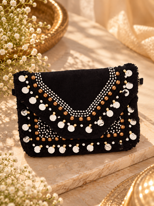 Black Boho coin Clutch