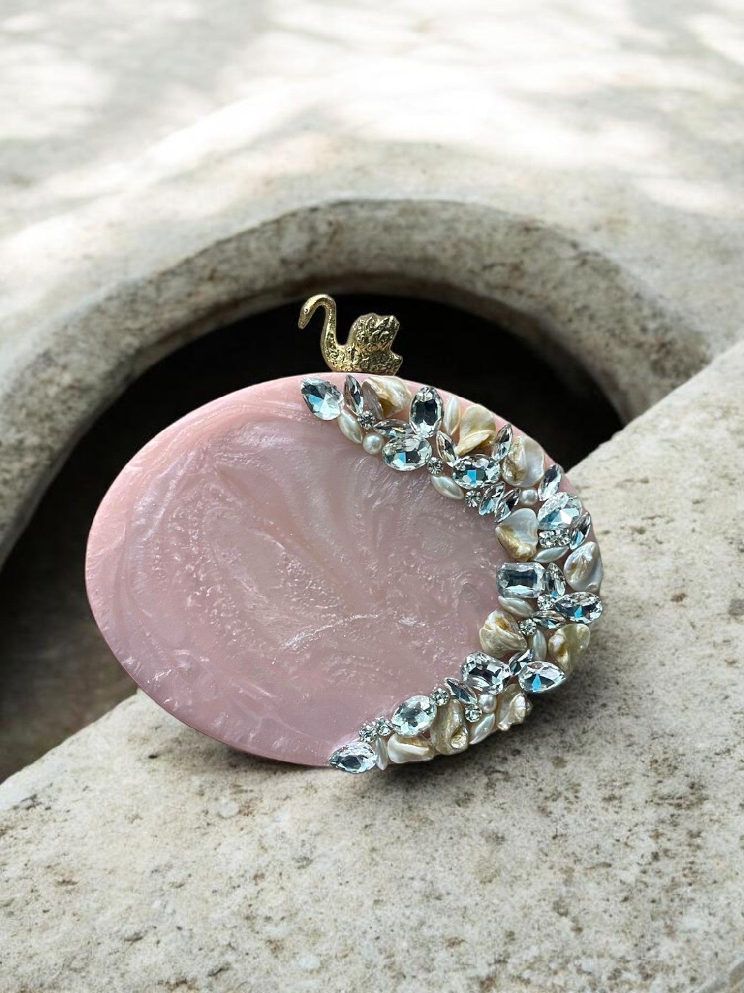 Blush Aura clutch purse by aclutchstory featuring elegant design and soft blush-colored exterior.