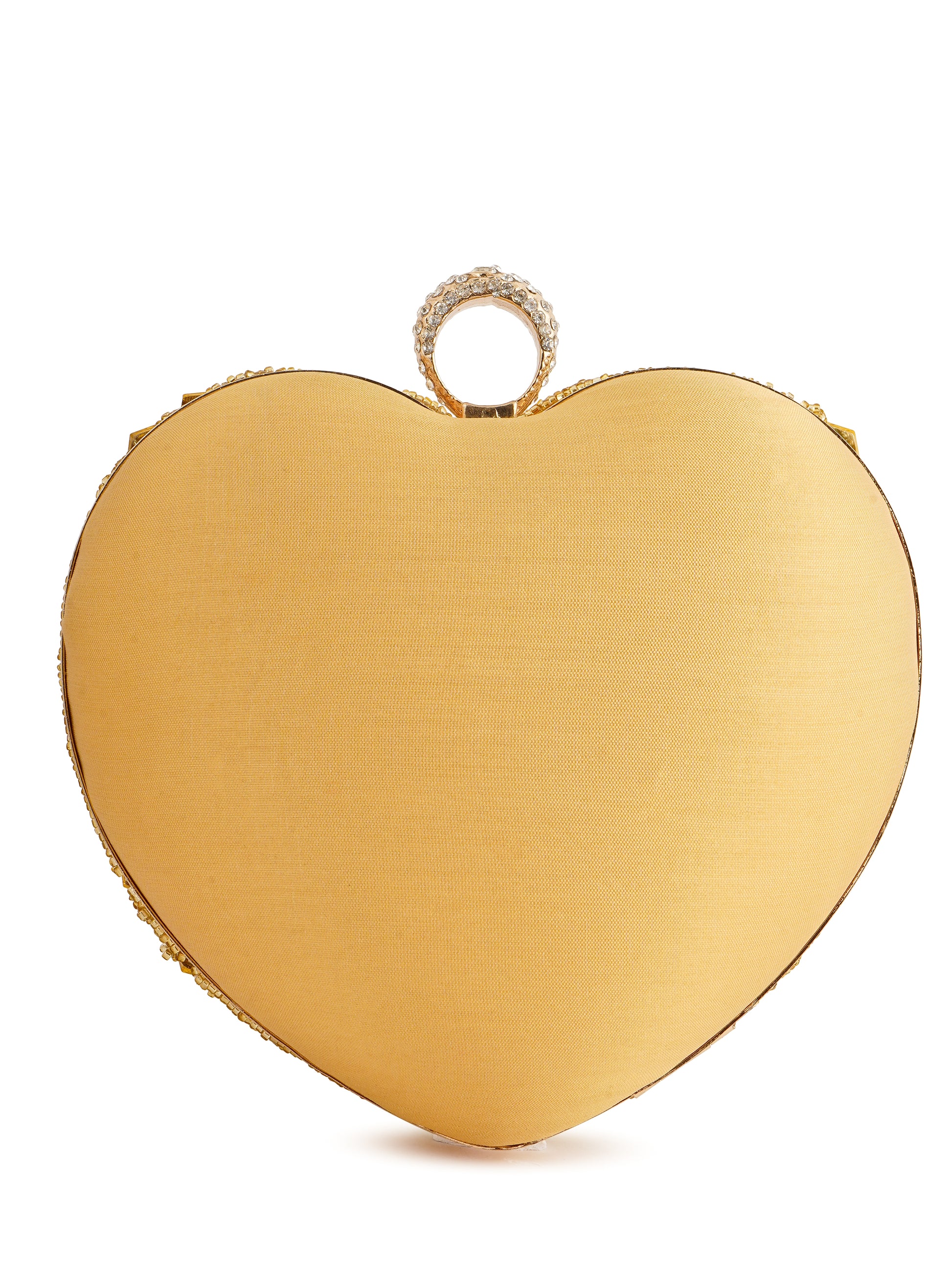 Citrine heart-shaped clutch bag from aclutchstory featuring a vibrant yellow gemstone design and elegant clasp closure.