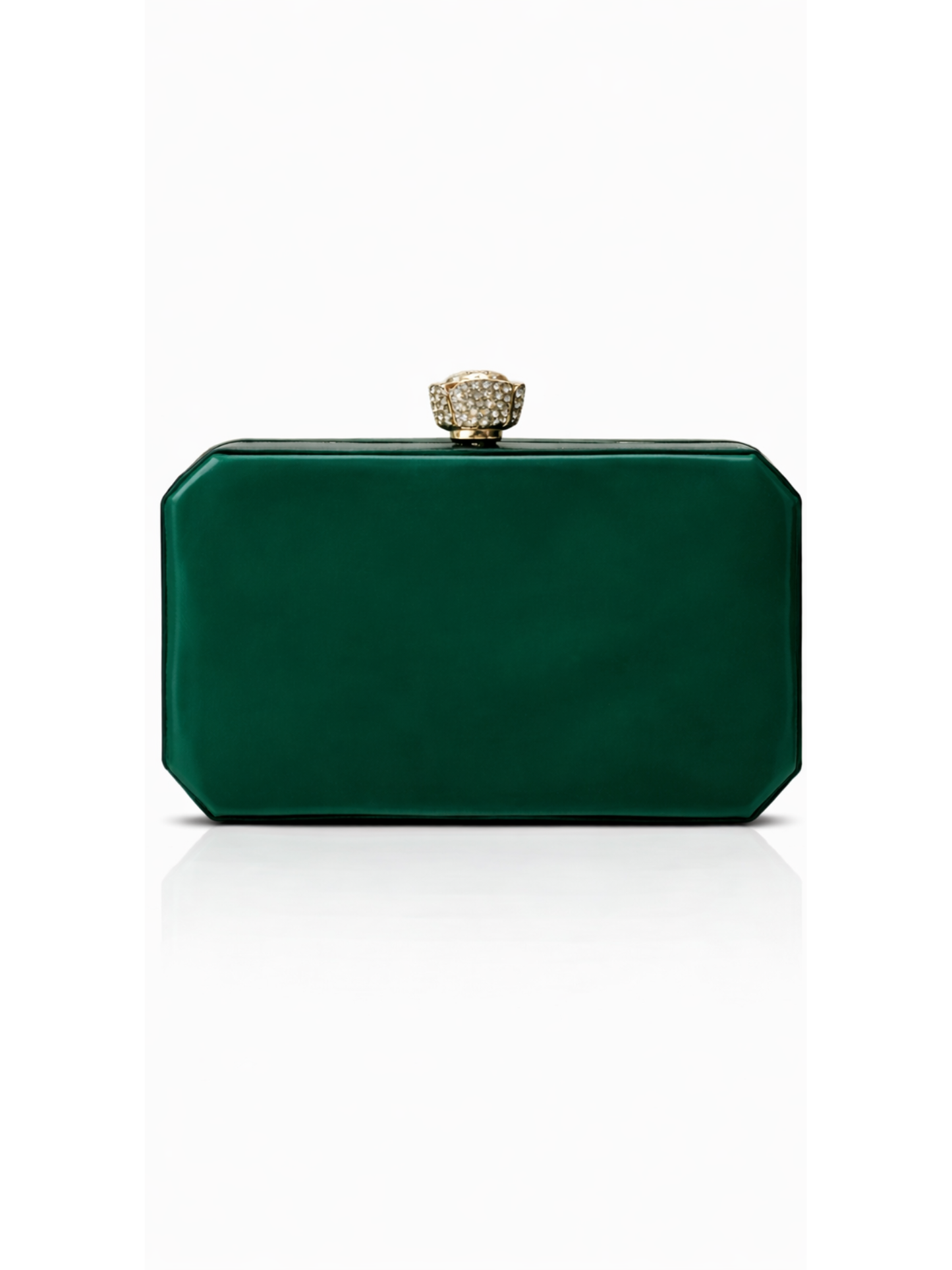 Emerald Aura Resin clutch bag by aclutchstory featuring a vibrant green color and a diamond studded Rose knob.
