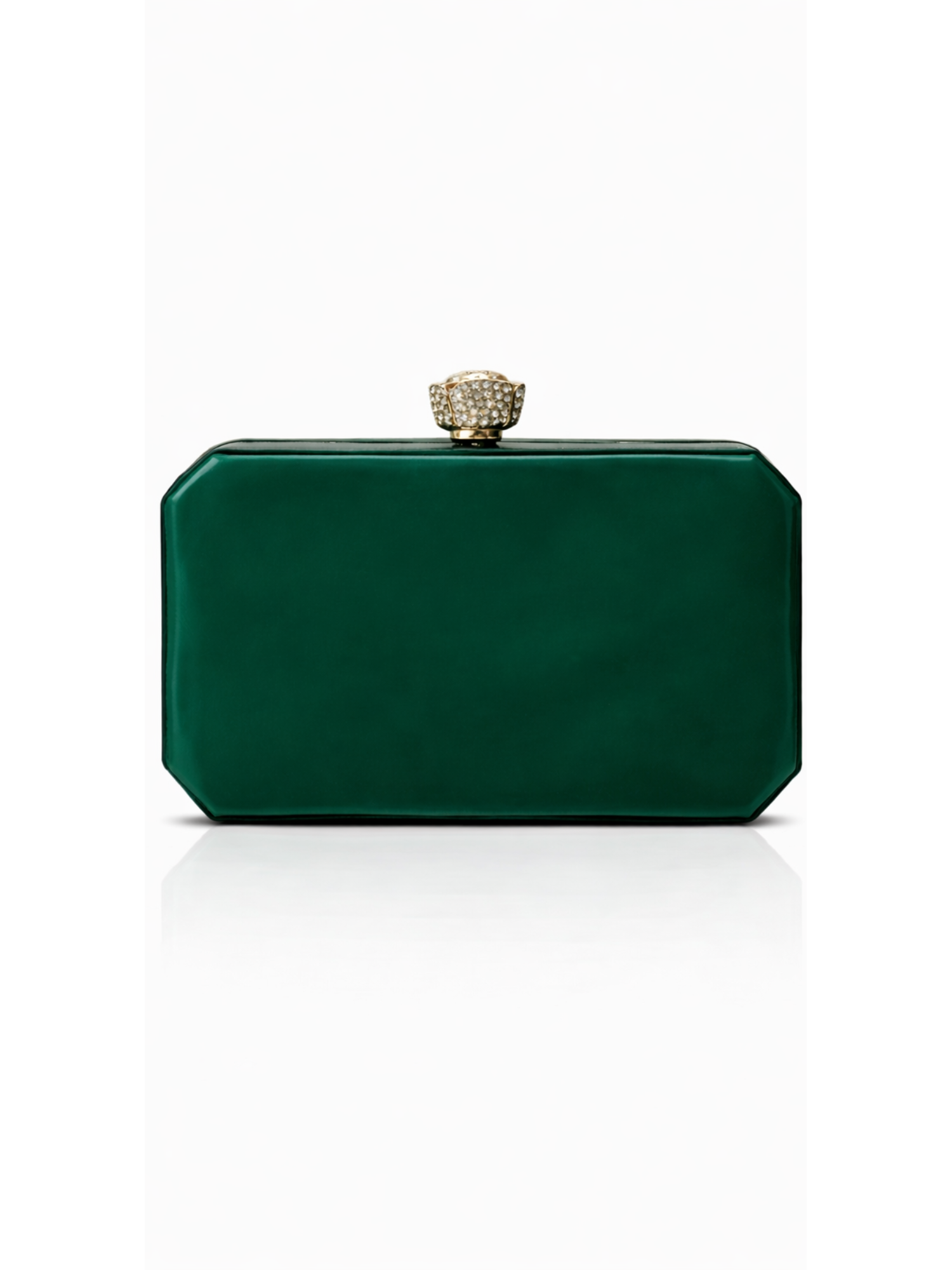 Emerald Aura Resin clutch bag by aclutchstory featuring a vibrant green color and a diamond studded Rose knob.