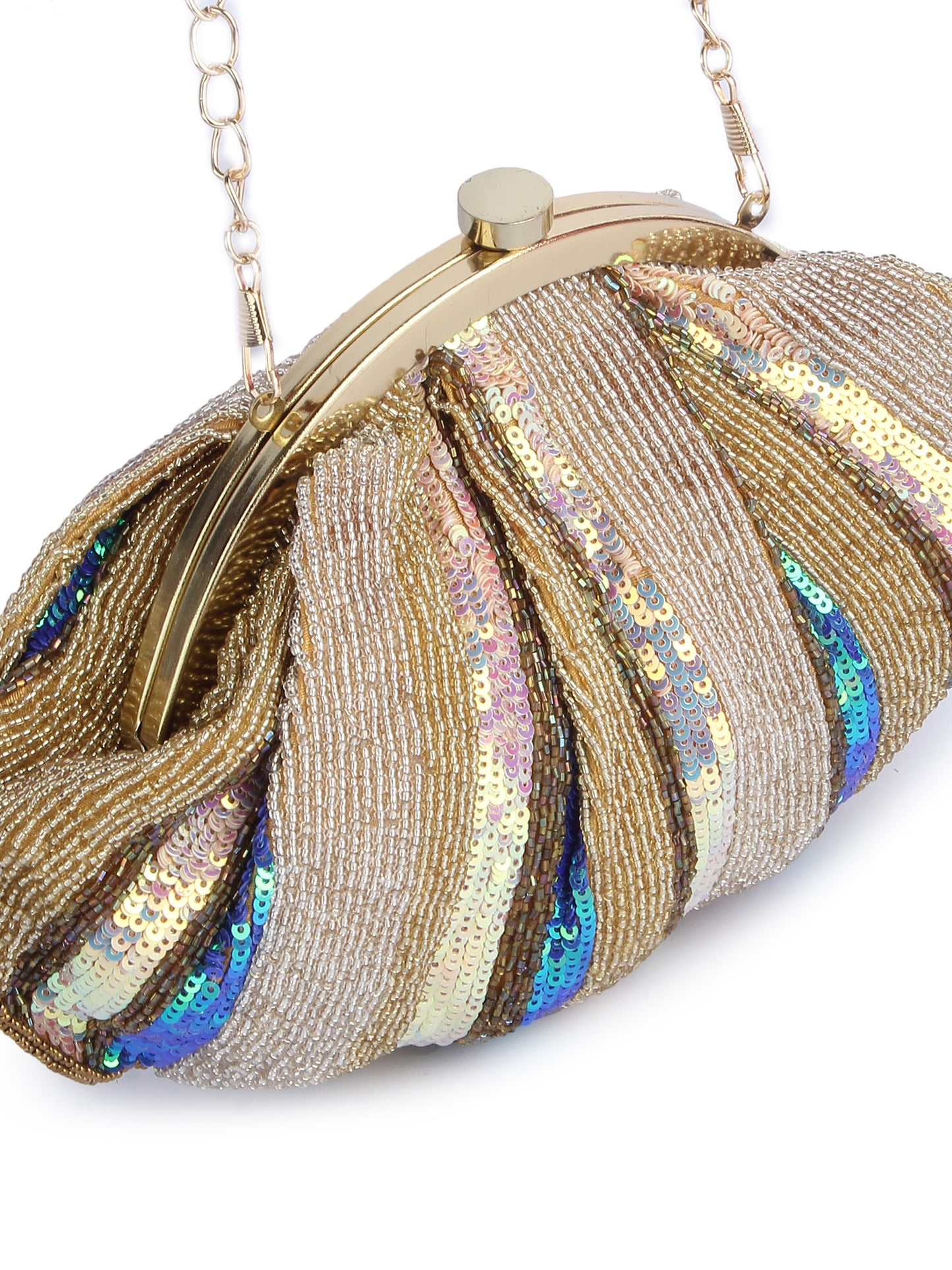 Multicolored handembroidered Batua clutch bag by aclutchstory with intricate embroidery and traditional design.