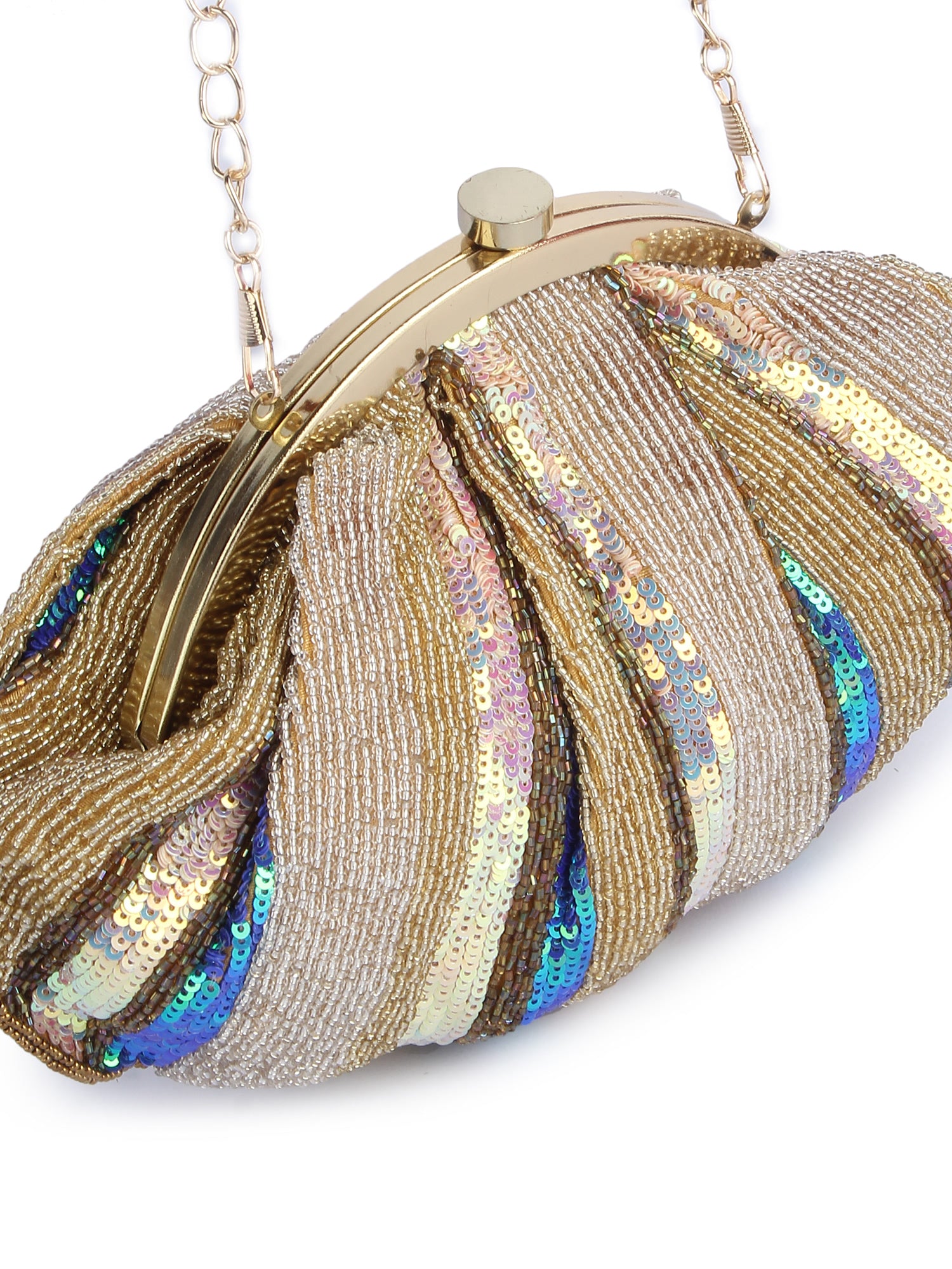Multicolored handembroidered Batua clutch bag by aclutchstory with intricate embroidery and traditional design.