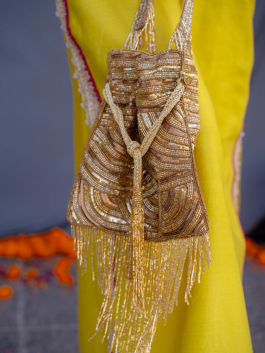 Katrina Kaif Glittering Tassels Antique Potli