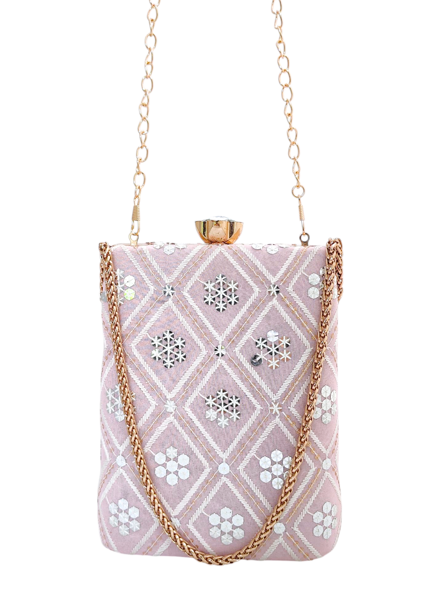 Dusty pink clutch bag from aclutchstory featuring a sleek design and elegant wrist strap, perfect for evening events.