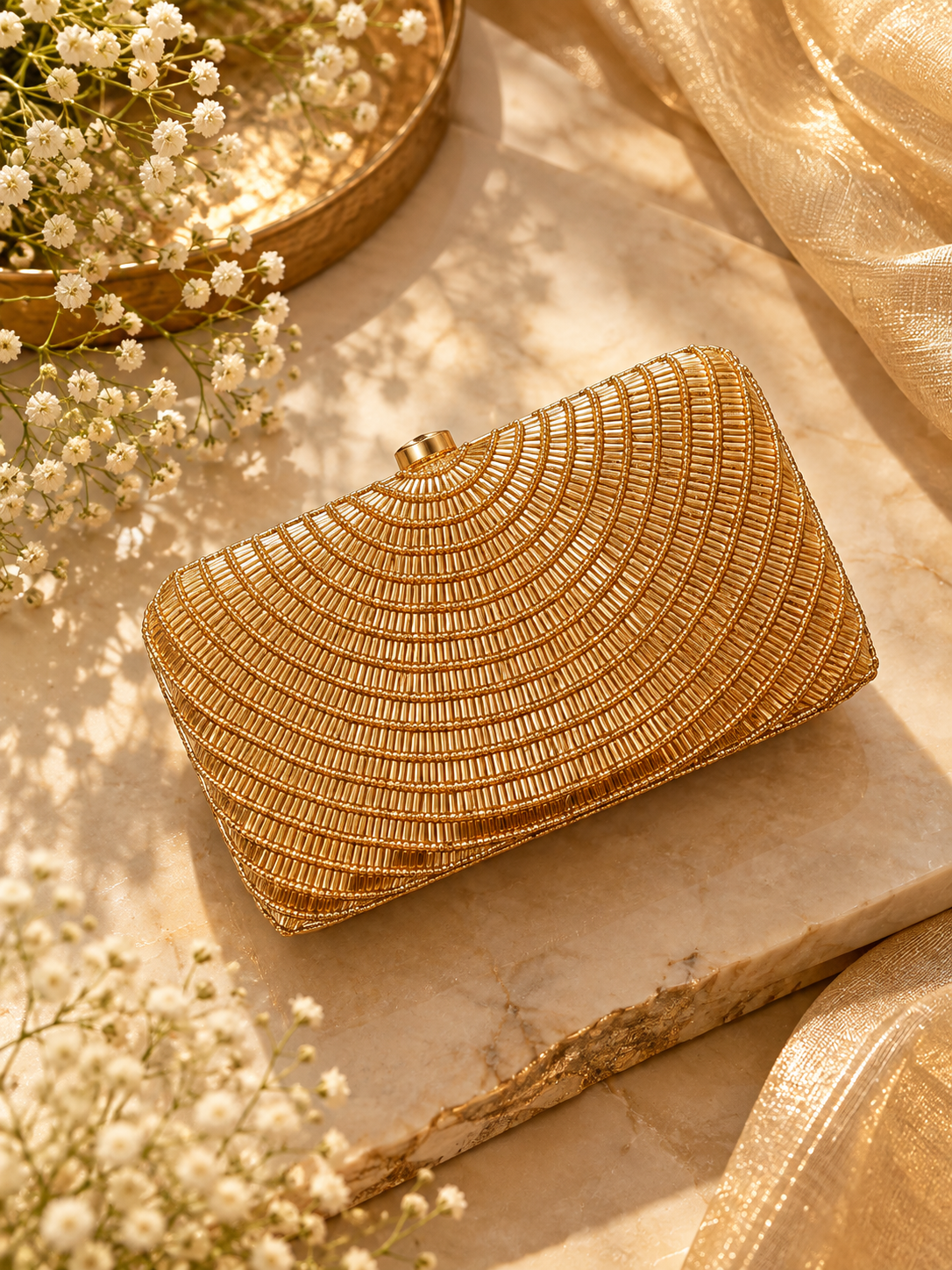Gold Cleopatra Clutch as seen on Masoomminawala
