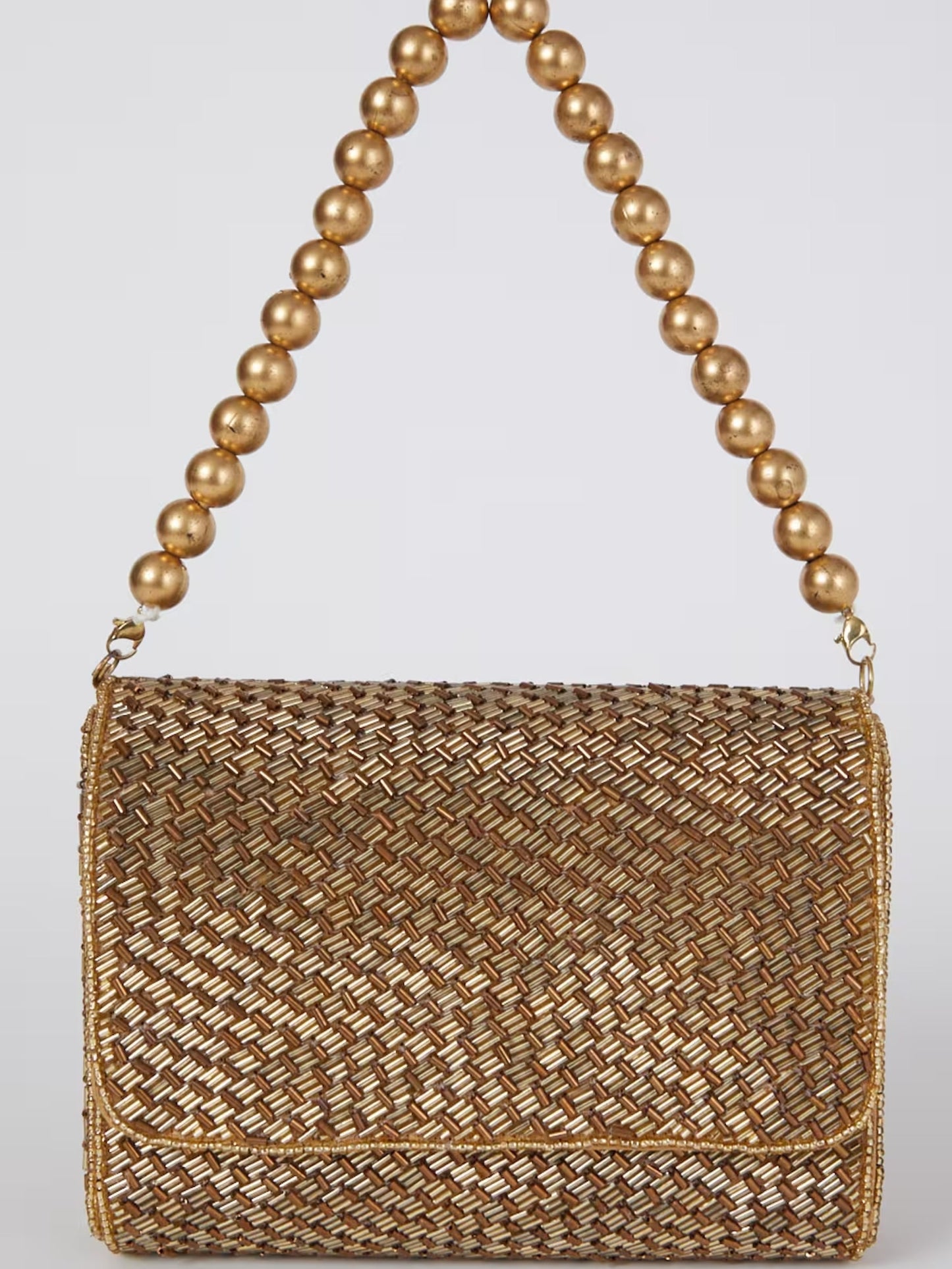 Geeta Basra Antique Gold Weave Flapover Clutch