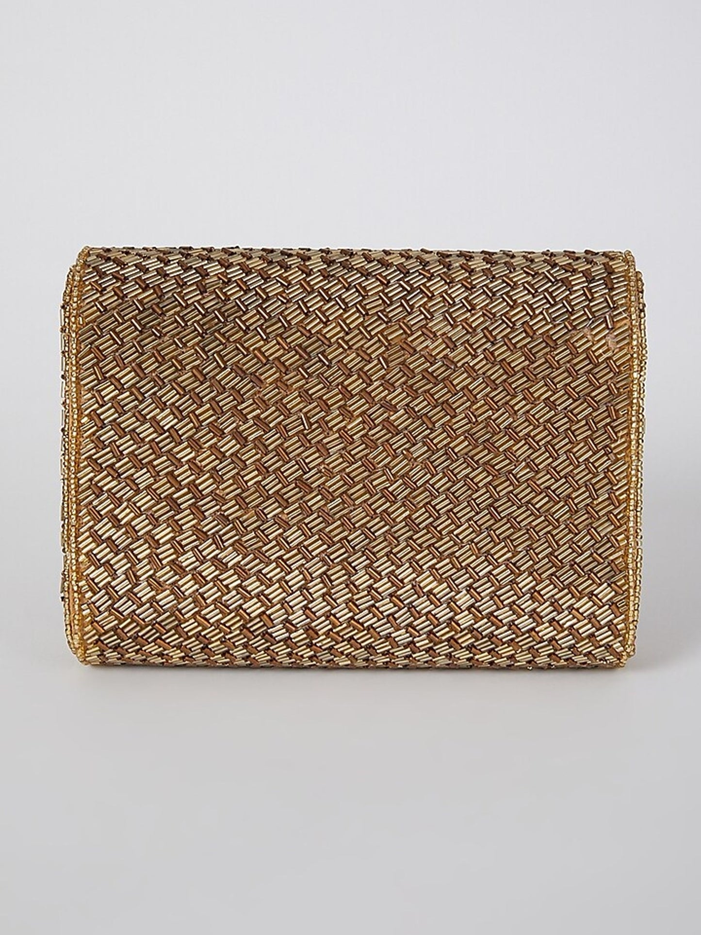 Geeta Basra Antique Gold Weave Flapover Clutch