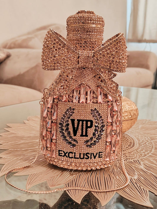 Rose Gold Champagne shaped crystal clutch (Perfect for Trousseau)