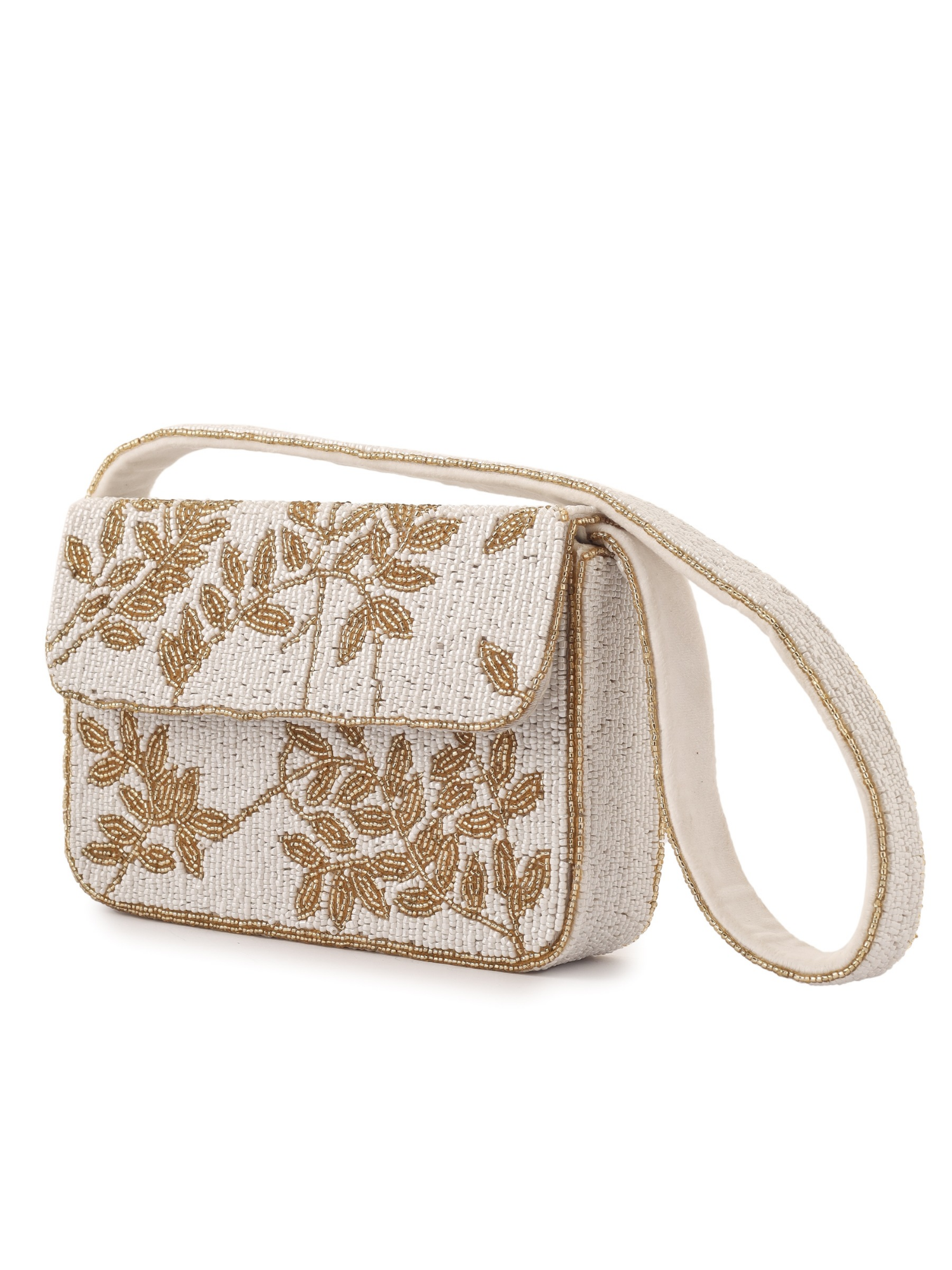 Ivory and gold gleam clutch purse by aclutchstory with a sleek, elegant design and decorative gold accents.