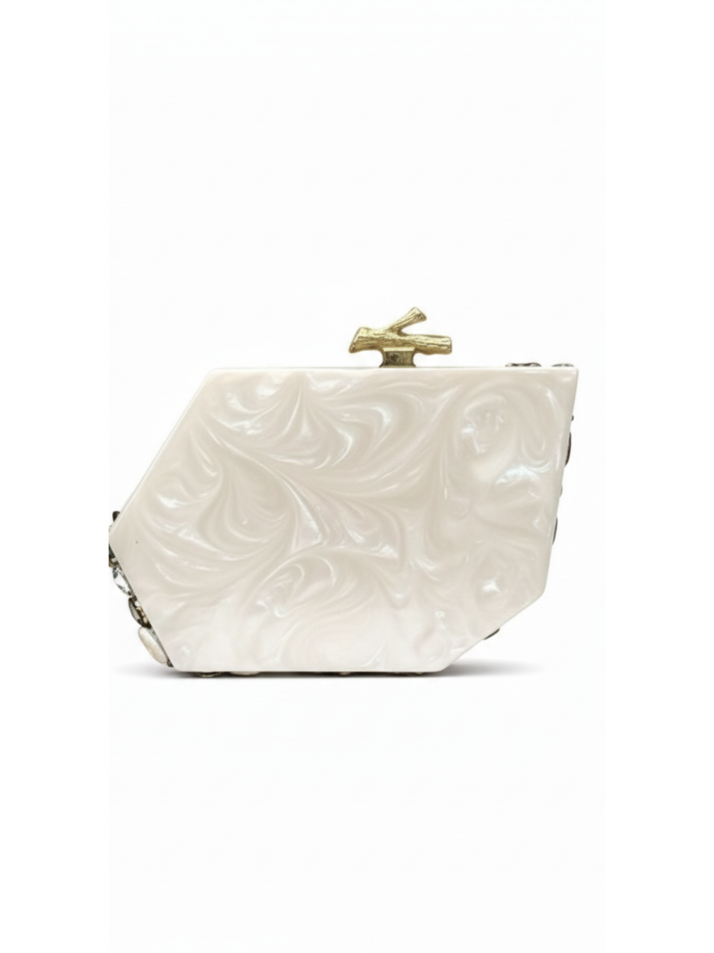 Ivory Resin Clutch back side. Comes with a beautiful branch metal knob.