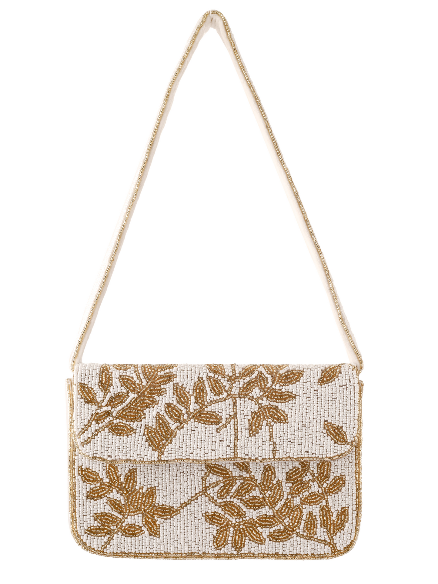 Elegant ivory and gold Gleam purse by aclutchstory with a sleek design and metallic finish, perfect for evening accessories.