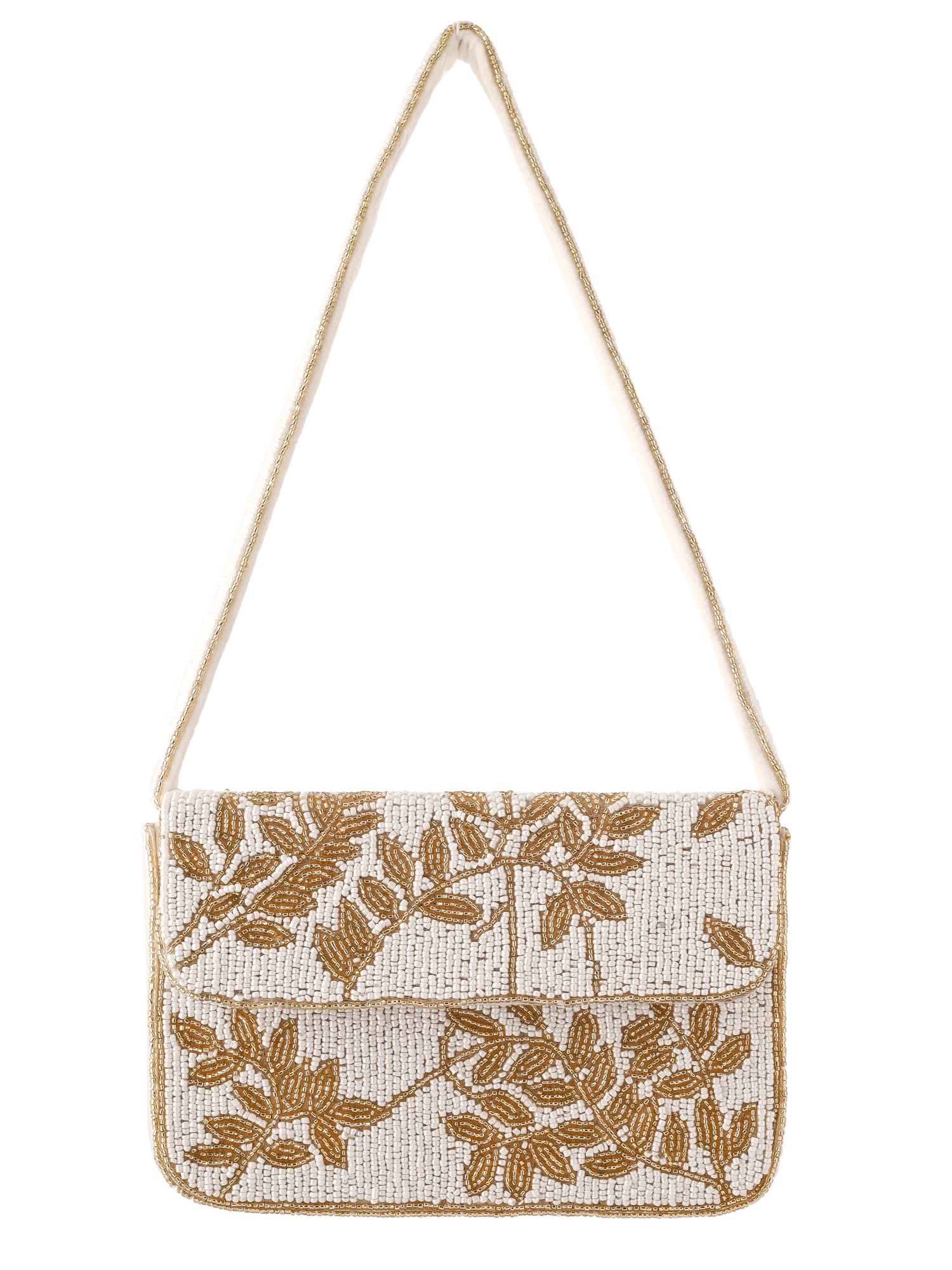 Elegant ivory and gold Gleam purse by aclutchstory with a sleek design and metallic finish, perfect for evening accessories.
