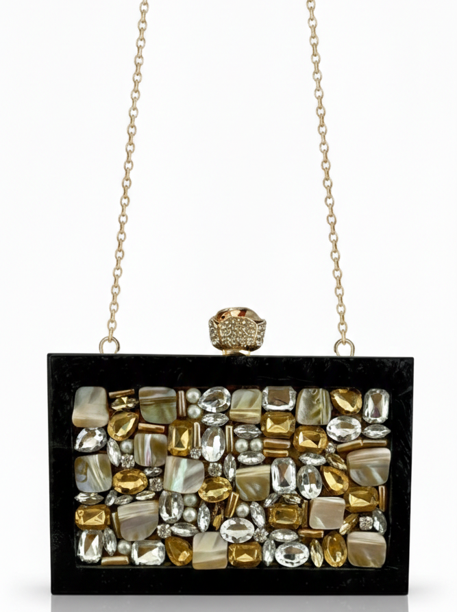 Black Midnight Aura clutch bag by aclutchstory with a sleek design and textured finish, perfect for evening accessories.