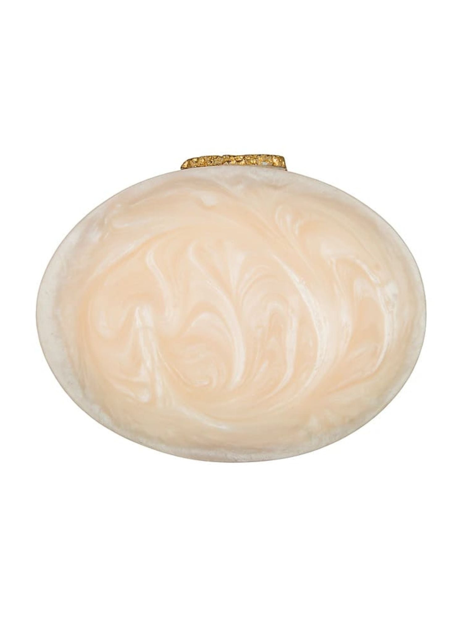 Oval agate resin clutch bag with gold accents, featuring a smooth, polished surface and elegant design by aclutchstory.