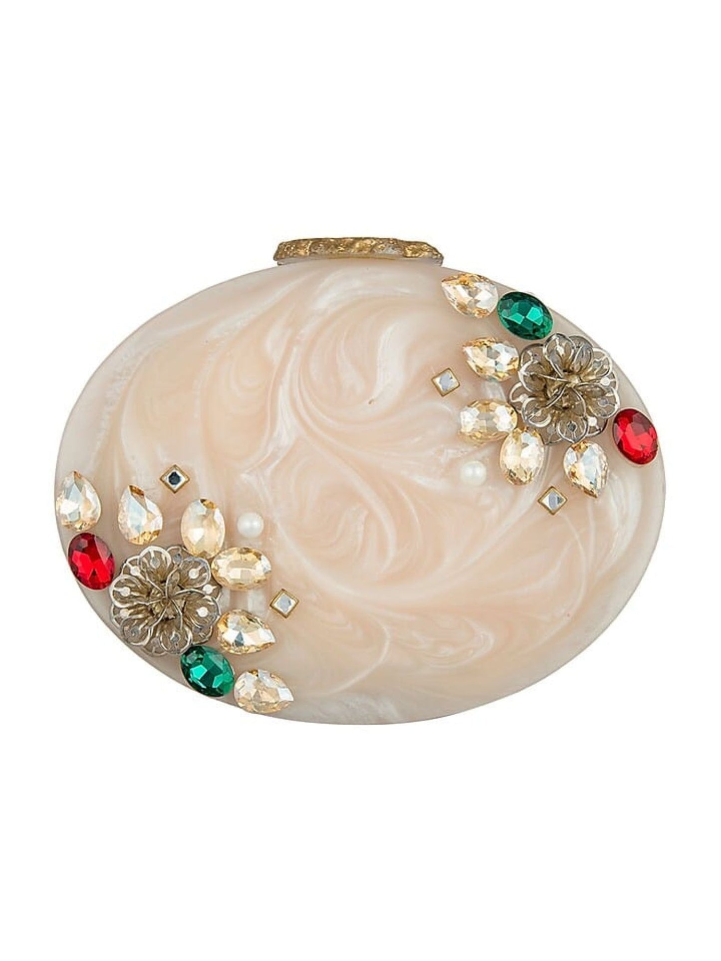 Oval agate resin clutch by aclutchstory, featuring a glossy, smooth surface with an elegant oval shape and intricate details.