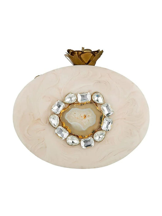 Oval Rose Resin clutch by aclutchstory featuring a floral design and glossy finish, perfect for elegant occasions.