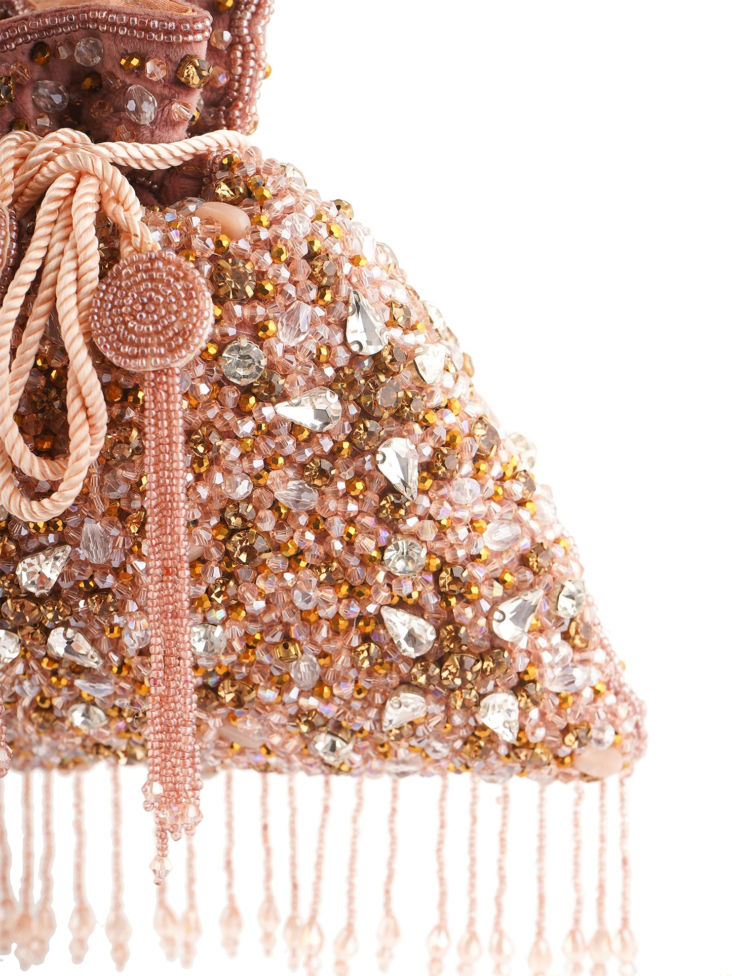 Handembroidered Phoolrani Potli Bag with floral design from aclutchstory, showing intricate embroidery and traditional craftsmanship.